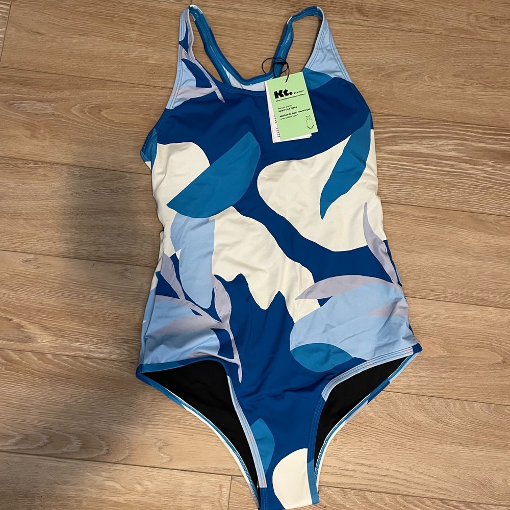 Knix Blue and White One Piece Swimsuit with Artistic Pattern